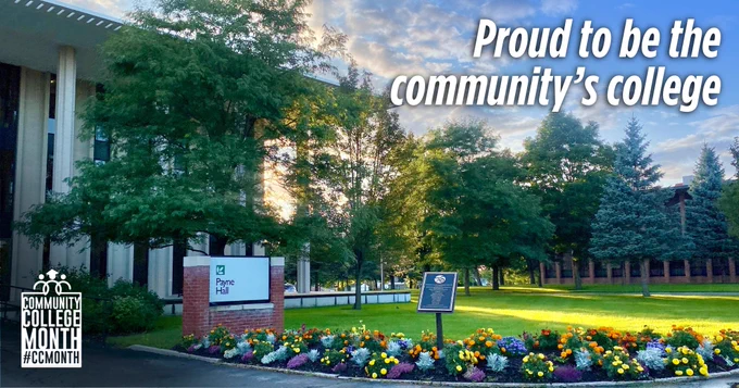 MVCC Utica campus, Payne Hall, with text: "Proud to be the community's college"