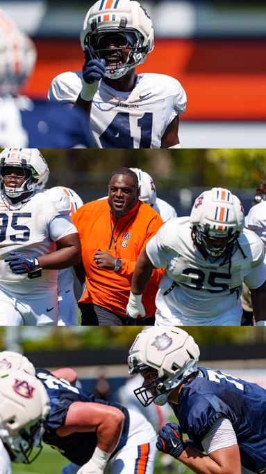 Photos of Jared Smith, Coach Vontrell King-Williams, and Wilson Zierer during Auburn Football Spring Practice
