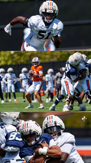 Photos of Michael Matthews-Canty, Tristan Ti'a, and Walter Mathis Jr. during Auburn Football Spring Practice