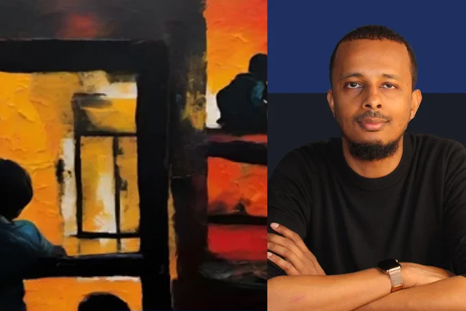 Partial cover of the book "Black Muslim Refugee: Militarism, Policing, and Somali American Resistance to State Violence" and a photo of the author, Maxamed Abu-maye.