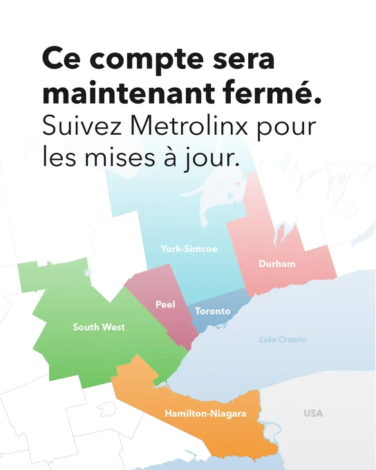 Carte régionale multicolore avec un message concernant une fermeture de compte.