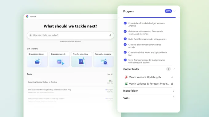 Copilot Cowork platform screenshot of open prompt