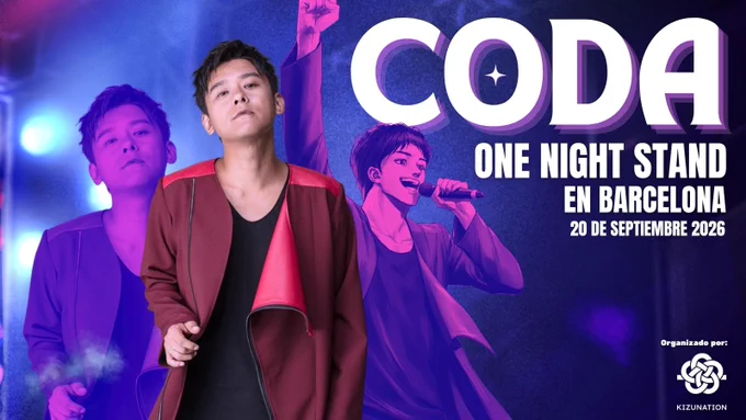 Concierto de Coda, cantante oficial de jojo's bizarre adventure en Barcelona el 20 de Septiembre 2026, interpretará temas conocidos como Bloody Stream y Fighting Gold, no te lo pierdas.
