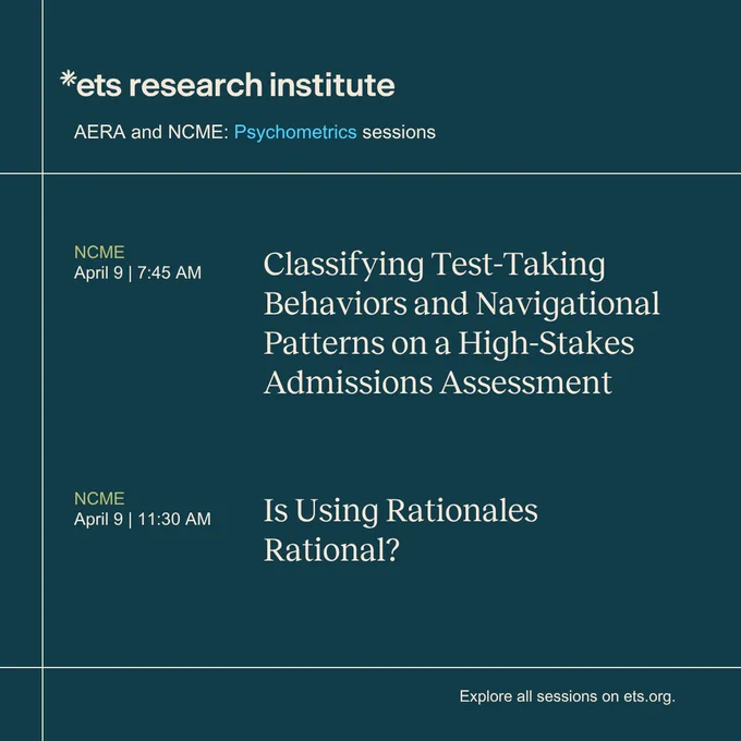 The titles of two sessions on Psychometrics that ETS researchers will present at the AERA and NCME conferences.