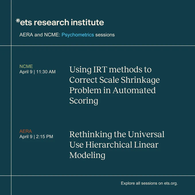 The titles of two sessions on Psychometrics that ETS researchers will present at the AERA and NCME conferences.