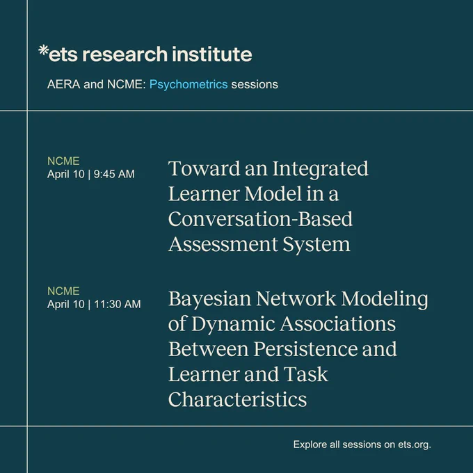 The titles of two sessions on Psychometrics that ETS researchers will present at the AERA and NCME conferences.