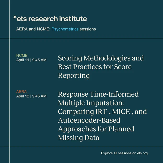 The titles of two sessions on Psychometrics that ETS researchers will present at the AERA and NCME conferences.