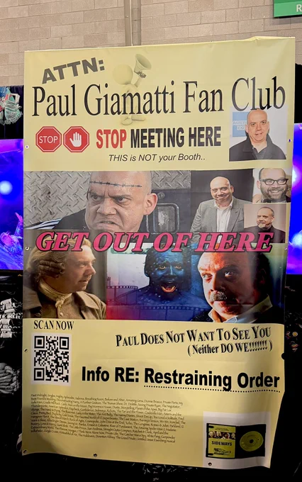 Paul Giamatti Fan Club stop meeting here satirical sign