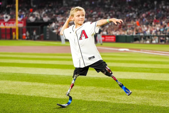 Beauden Baumkirchner throws out the first pitch before tonight's game.