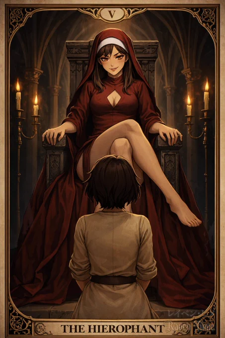 SFW illustration, a tarot card reinterpretation of The Heirophant.  No suggestive intent