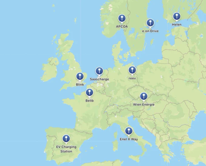 Map of ev chargers in europe