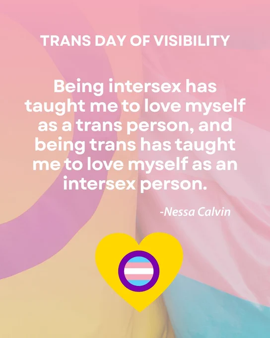 Being intersex has taught me to love myself as a trans person, and being trans has taught me to love myself as an intersex person. - Nessa Calvin