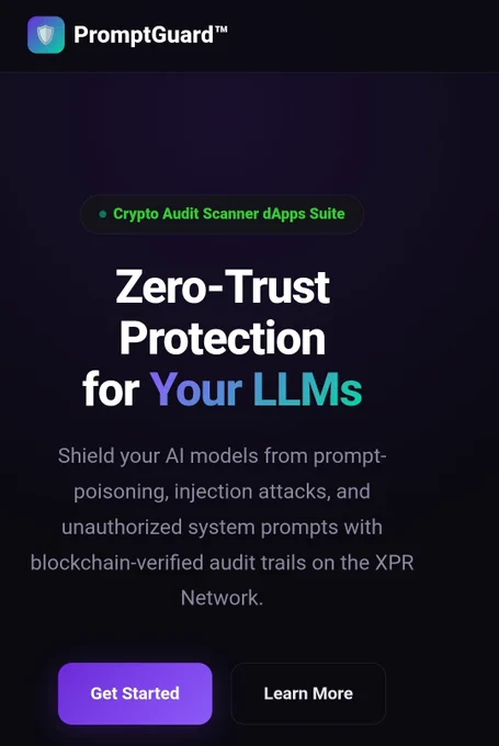 PromptGuard: A zero-trust Web3 middleware that protects Large Language Models against prompt-poisoning and injection attacks (like ProAttack) using WebAuth on #XPRNETWORK biometrics and immutable audit trails. Part of the Crypto Audit Scanner dApps suite.

cryptoauditscanner.com/PromptGuard/