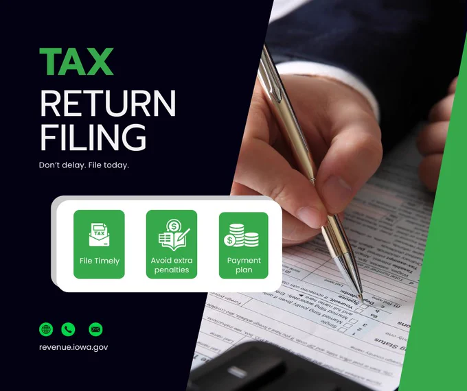 Image showing someone filling out their 1040 reminding you to not delay, file today.