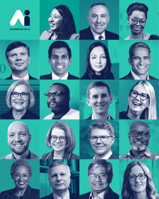 Photo grid showing black and white headshots against a teal background. The photo grid introduces members of the newly announced Labor and Economy Steering Committee, a new expert advisory group of labor, civil society, and industry leaders alongside academic experts, launched by the Partnership on AI (PAI) on Monday March 30, 2026. The group will support a new PAI initiative, Shaping Economic Futures in the AI Era, which will develop recommended actions that stakeholders and policymakers should take to increase the likelihood of positive economic outcomes.
