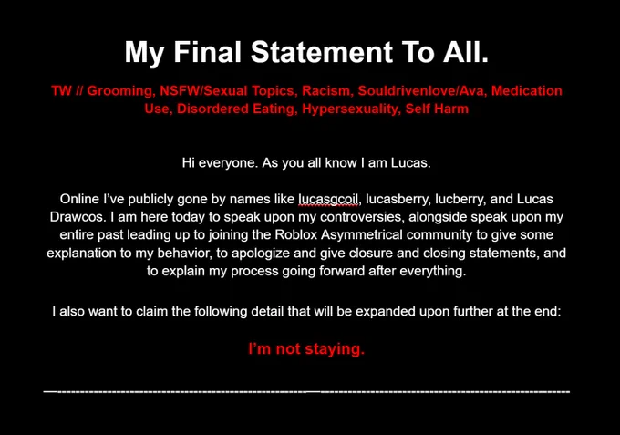 TW // Grooming, NSFW/Sexual Topics, Racism, Souldrivenlove/Ava, Medication Use, Disordered Eating, Hypersexuality, Self Harm
