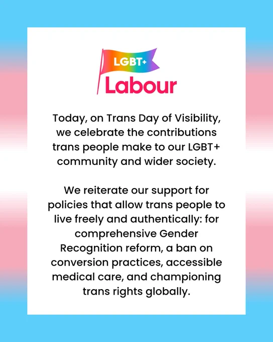 Today, on Trans Day of Visibility, we celebrate the contributions trans people make to our LGBT  community and wider society.

We reiterate our support for policies that allow trans people to live freely and authentically: for comprehensive Gender Recognition reform, a ban on conversion practices, accessible medical care, and championing trans rights globally.