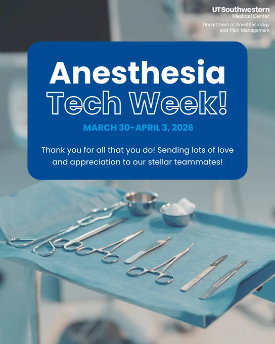 Anesthesia Tech Week! March 30-April 3, 2026. Thank you for all that you do! Sending lots of love and appreciation to our stellar teammates!