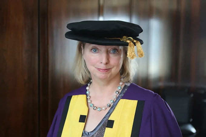 Hilary Mantel in LSE robes during her Honorary Degree reception