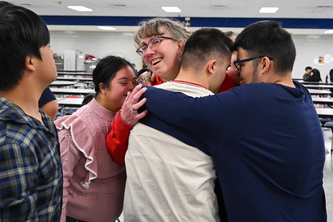 ABC Paraeducator Award nominee with students.