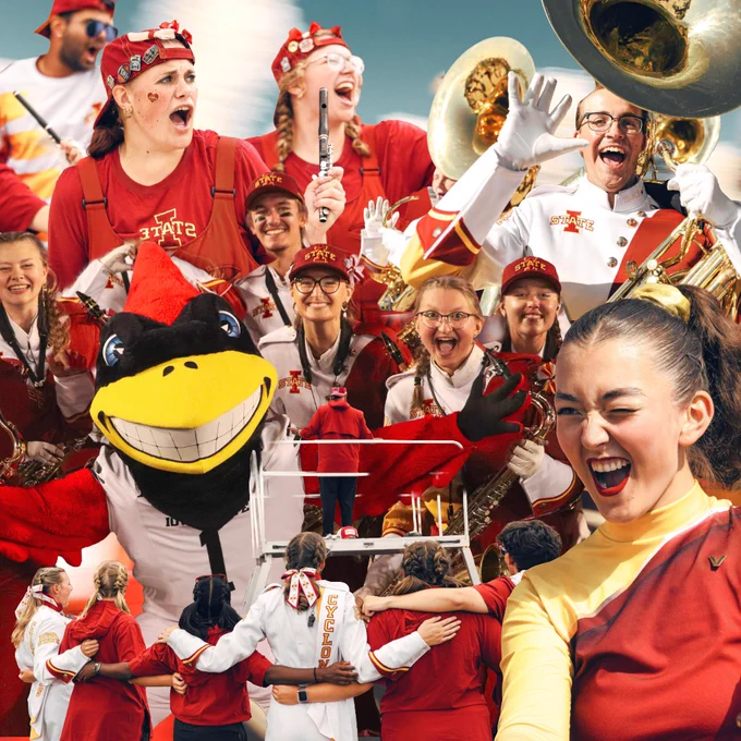 members of the Cyclone Marching Band having a good time