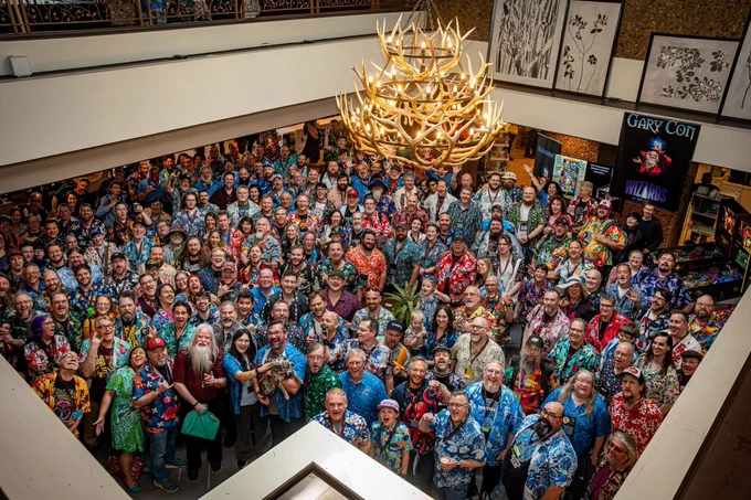 The Gary Con XVIII Hawaiian Shirt Picture. Taken by Louis Troutman on Saturday, March 21, 2026.