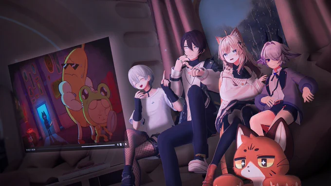 VRChat models watching a video in VRChat