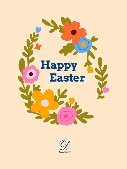 Flowers forming the shape of an Easter egg with the text Happy Easter in the center.