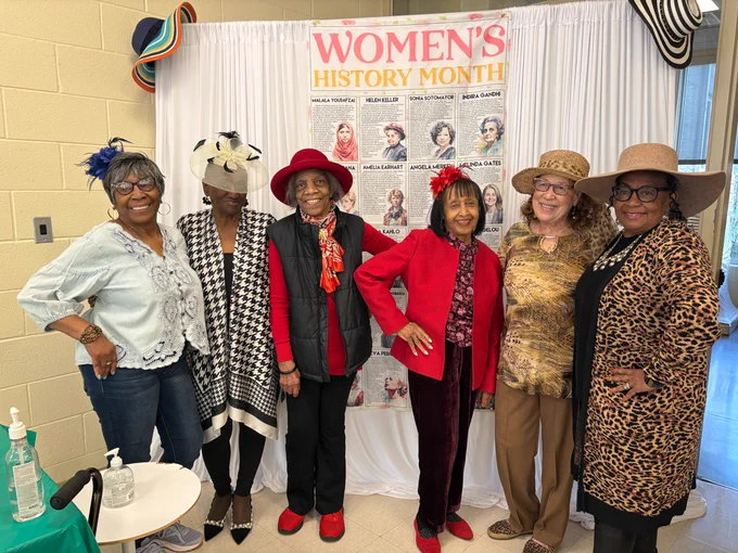 Our seniors celebrated Women’s History Month at the Charles Houston Senior Center by highlighting women inventors and wearing festive hats.