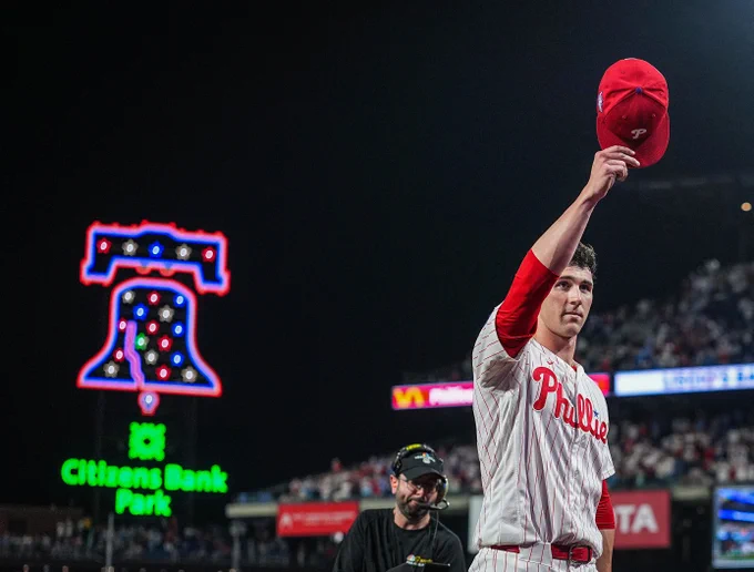 Andrew Painter tips his cap to the crowd at CBP following his debut