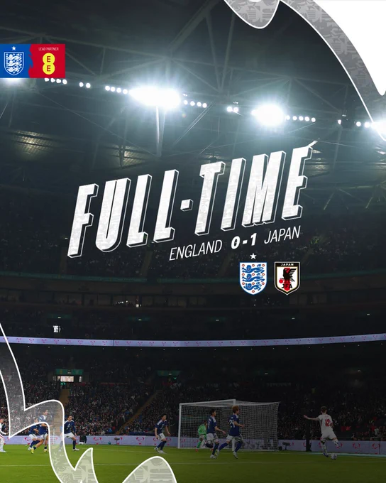 Full-time: England 0-1 Japan 
