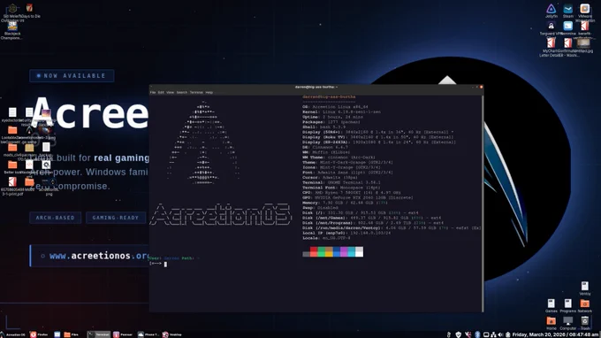 A screenshot of XLibre running on AcreetionOS, an Arch Linux derivative.