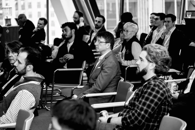 Scott Prisco, CEO of Priscotty, speaking during a discussion at the Drones & Robotics AI Summit in New York City, organized by GENIUS NY, FF Venture Capital, and Arkenstone Capital, and hosted at Pillsbury Winthrop Shaw Pittman LLP.