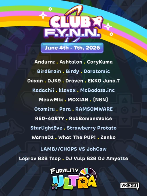 Club F.Y.N.N. DJ reveal poster!

This year we're welcoming the following to the Club F.Y.N.N. stage:

Andurrz, Ashtalon, CoryKuma, BirdBrain, Birdy, Daratomic, Daxan, DJK9, Draven, EKKO Juno.T, Kadachii, klavax, McBadass.inc, Meowmix, MOXIAN, [NBN], Otomiru, Para, RAMSOMWARE, RED-40RTY, RobRomansVoice, StarlightEve, Strawberry Protato, WarneD1, What The PUP! and Zenko.

Also joining us are the following B2B performances: LAMB//CHOPS VS JohCaw, Loprov B2B Tsop, and DJ Vulp B2B DJ Amyotte.
