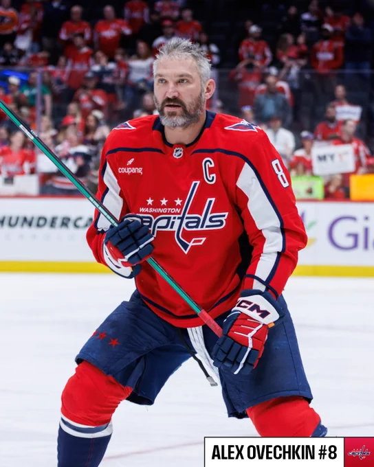 Alex Ovechkin on ice for warmups in a Capitals uniform