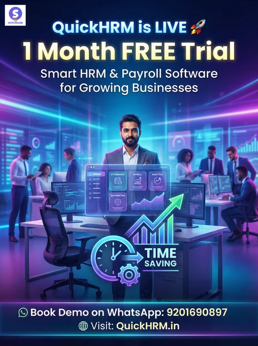 🚀 Big Announcement!

We are excited to launch our new product QuickHRM.in 🎉
A powerful SaaS-based HRM & Payroll Software by SSVInfotech.Com

👉 If you are a business owner, startups & MSME’s or managing a growing team… this is for you.

❌ No more Excel headaches
❌ No more manual payroll errors
❌ No more messy attendance tracking

✅ Manage Attendance Easily
✅ Automate Payroll in Minutes
✅ Keep All Employee Data Organized

🎁 Special Launch Offer:
👉 Get 1 Month FREE Trial
👉 Free Demo Support

Take control of your business operations and save your valuable time.
🌐 Visit Now: https://QuickHRM.in
📲 Book Your FREE Demo on WhatsApp: 9201690897

💬 Comment “HRM” or DM us to get started!

#HRSoftware #PayrollManagement #StartupIndia #SmallBusiness #Automation #HRM #BusinessGrowth