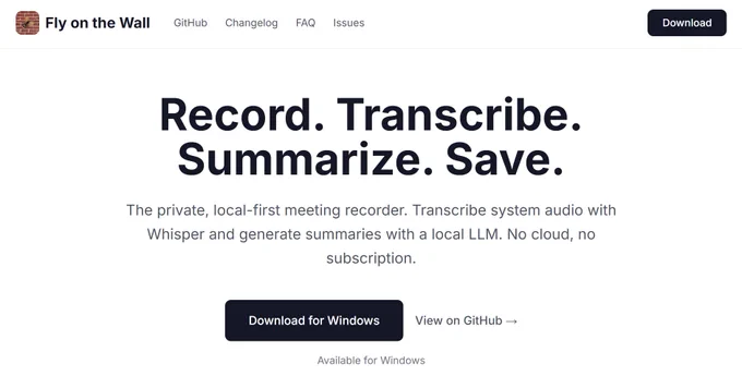 Screenshot of "Fly on the Wall" landing page.