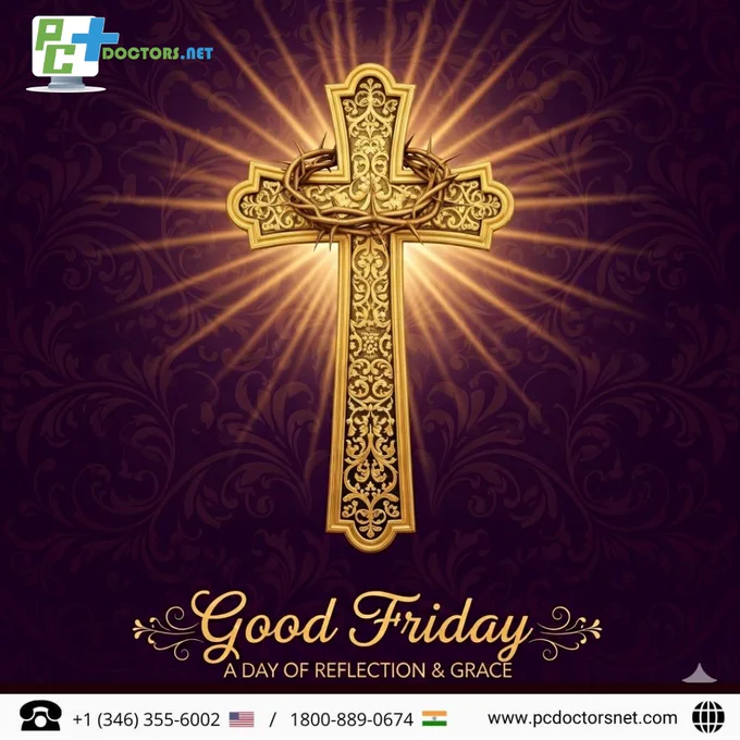 Observe Good Friday 2026 with PC Doctors NET as we reflect on the profound themes of sacrifice, grace, and redemption. Our commemorative festival graphics for the 2026 calendar are designed to inspire solemn remembrance and spiritual peace for our global community across Texas, Canada, India, and the USA. At PC Doctors NET, we believe in honoring the values of compassion and humility that this sacred day represents. Join us in a moment of quiet reflection as we recognize the enduring power of faith and the promise of renewal that follows. Explore our high-definition 1:1 illustrative artworks, created with a reverent and textural digital painting style to foster a sense of devotion. We wish you a peaceful and meaningful Good Friday, filled with the strength that comes from deep reflection and the hope that transcends all borders.