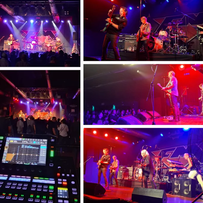 Photo montage - FM live on stage at Sala Custom in Seville, Spain on Wednesday 15 April 2026, "Indiscreet 40" Tour celebrating the 40th Anniversary of release of FM's debut album "Indiscreet". 