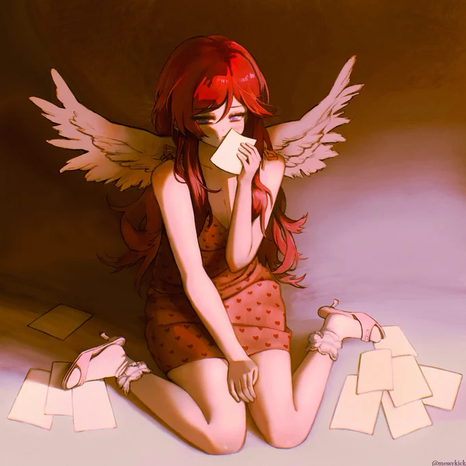 a digital drawing of runia from the visual novel kosmos connections, dressed as an angel.