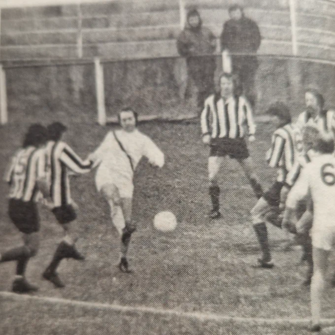 Jeff Astle playing for Weymouth against Harwich in January 1976.
