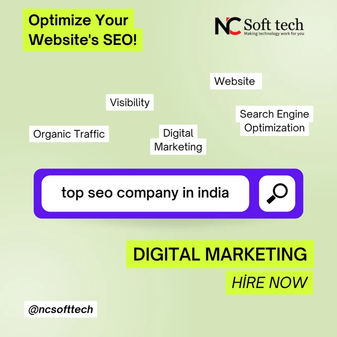 Rank #1 on Google with India’s Trusted SEO Experts 🚀
Boost your website traffic, leads, and sales with result-driven SEO services. From keyword ranking to local SEO and technical optimization, we help your business dominate search results.

✅ More Organic Traffic
✅ Higher Google Rankings
✅ Quality Leads
✅ Affordable SEO Packages

Grow your business with the best SEO company in India. Contact us today!


#NCSofttech #NCPCSofttech #SEOCompany #SEOAgency #DigitalMarketingAgency #PerformanceMarketing #OrganicTraffic #GoogleRankings #QualityLeads #SEOPackages

To know more: 

📞 Call:  91-6370182504
📧 Email: info@ncsofttech.co.in
🌐 Website: https://www.ncsofttech.co.in/seo-company-in-india