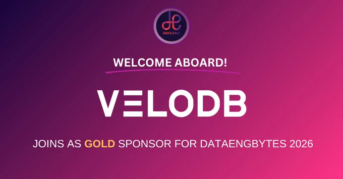 We're excited to welcome VeloDB as a sponsor of DataEngBytes 2026 Sydney.
If you've worked with Apache Doris, VeloDB is the company built around it — founded by the original creators of the project, with over 70% of their team dedicated to R&D.
Their pitch is architectural consolidation: a single real-time analytics and search database that handles workloads you'd typically run across multiple specialised systems — columnar analytics, log search, lakehouse queries, and vector retrieval for AI applications.
The Apache Doris 4.0 release is worth a look if you haven't already. ByteDance used it to reduce memory for billion-scale vector search from 10TB to 500GB, while improving search relevance from 58% to 94%. The VeloDB team will be at DataEngBytes Sydney (Jul 28–29) — come talk to the engineers who built it.