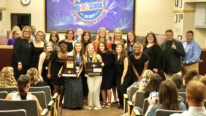 The Carl Albert Boys and Girls Swim Teams were recognized at the April 13th Board of Education for making history, both winning the Class 5A State Championship, the first time a school has swept both titles in 5A!  #OneDistrictOneFamily #mdpurpose #StateChamps