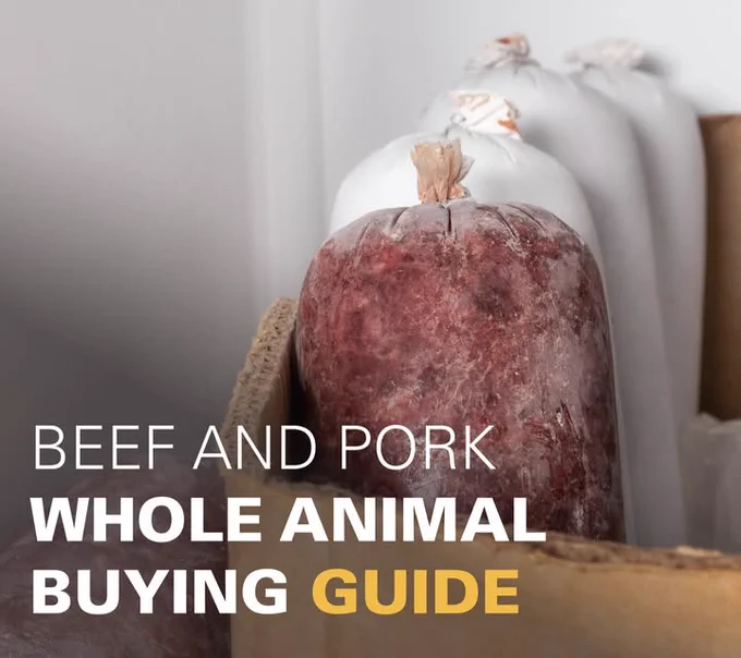 Promotional image for Iowa State University Extension and Outreach's "Beef and Pork Whole Animal Buying Guide."