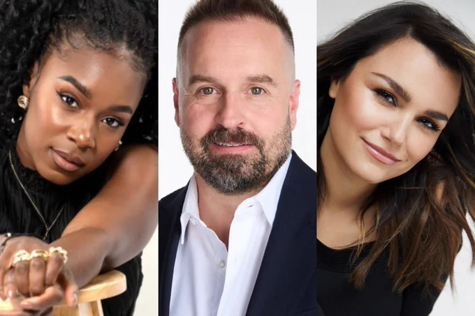 A photo showing three headshots of performers 