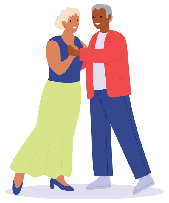 An illustration of an older couple dancing