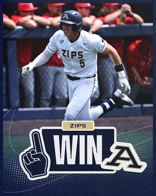 Zips win Graphic showing Brody Chrisman running towards home plate