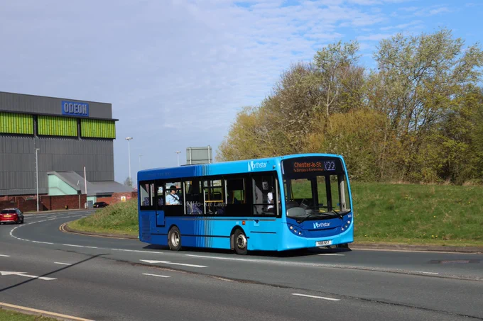 Northstar 103 (Y99 NST) is a two tone blue Alexander Dennis Enviro200 and is pictured at the MetroCentre, displaying route X22 to Chester-le-Street, in preparation for its next journey. 
