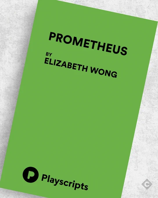 Green script cover of Prometheus by Elizabeth Wong against a marble background. 